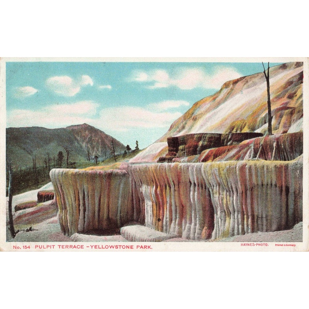 Antique 1910 Yellowstone Park Pulpit Terrace Haynes Photo Postcard Germany 154 - Picture 1 of 2